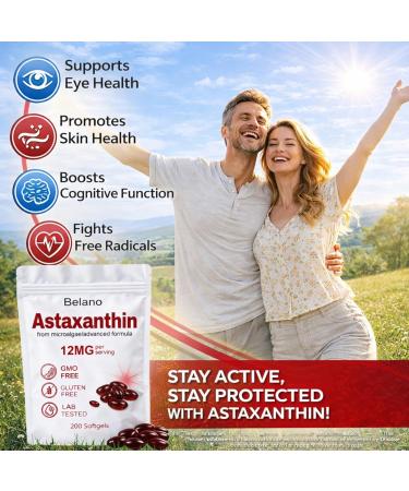 12mg Premium Astaxanthin Antioxidant Supports Eye Immune Skin Health Non-GMO Gluten-Free 200 Softgels 200 Count (Pack of 1) - Buy Online on GoSupps.com