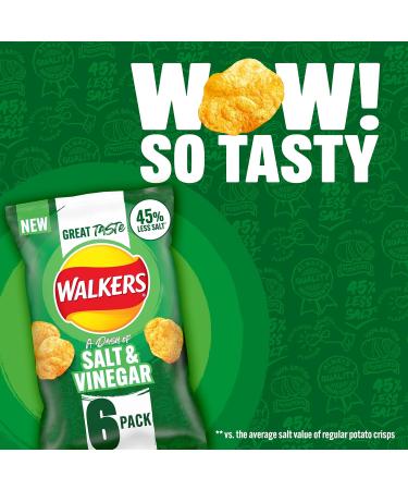 Walkers Less Salt Dash of Salt & Vinegar 6pk Green - Buy Online on GoSupps.com