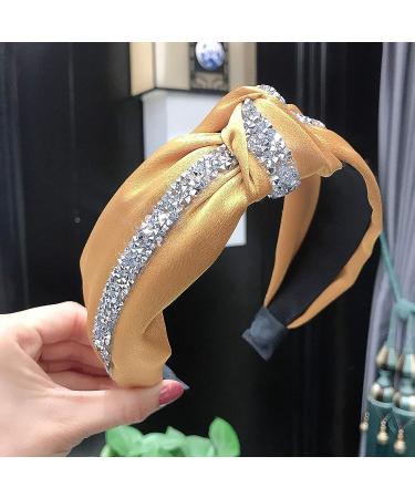 Kalyn 3Pcs Fashion Rhinestone Diamond Headbands - Satin Knot Hair Bands for Women & Girls (Gray, Pink, Yellow) - Buy Online on GoSupps.com