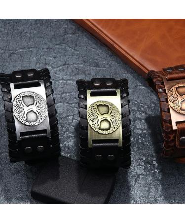 Sehaby 3 Pieces Vintage Leather Bracelets Black Odin Rune Bracelets Tree of Life Wide Leather Bracelets Viking Thor's Hammer Pattern Bracelets Nordic Leather Cuff Bracelets for Men - Buy Online on GoSupps.com