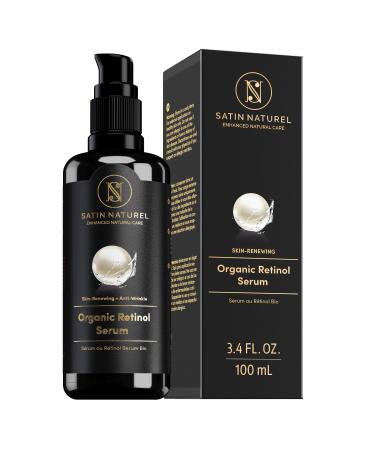 CLEAN BEAUTY | Satin Naturel Organic Retinol Serum for Face with Aloe Vera Gel, Hyaluronic Acid and Vitamin C; Dermatolotically Tested Anti Aging Serum for Skin Care from Germany; Extra Large 3.4 Fl Oz 3.38 Fl Oz (Pack of 1)
