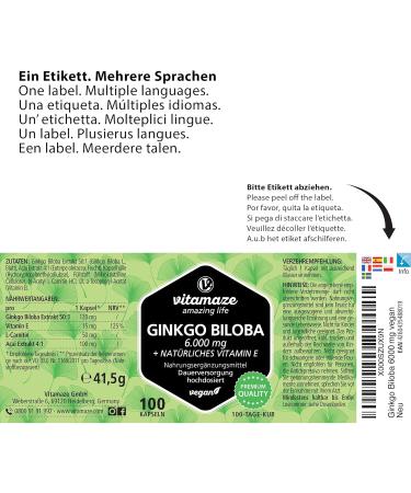 Ginkgo Biloba Capsules 6000mg with Acai, L-Carnitine & Vitamin E | Memory & Energy Booster | 100 Days Supply | Gingko Biloba Extract 50:1 | Additive-Free Supplement - Buy Online on GoSupps.com