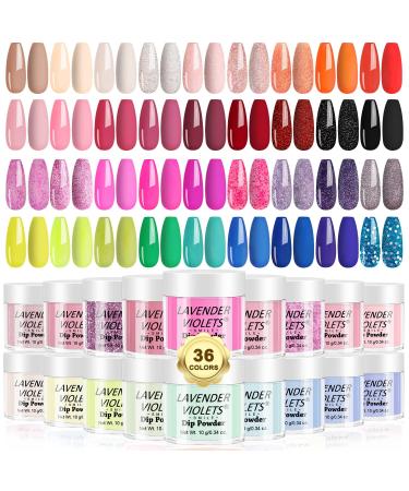 Lavender Violets Quick Drying Dip Powder Nail Colors Set of 36 Colors - Glitter Nude Red Pink Yellow and Green Fast Dry Dip Powder Nail Kit for Home Salon Dipping Nail Manicure M950