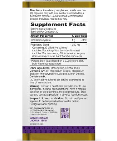 21st Century Advanced Probiotic Capsules 60 Count (27505) Unflavored 60 Count (Pack of 1) - Buy Online on GoSupps.com