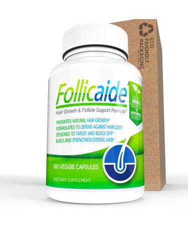 Follicaide Men and Women Hair Growth Vitamin Hair Supplement with Natural Ingredients for Stopping Hair Loss Thinning Shedding and Balding | High Potency | Effective All Hair Types 60 Ct (ECO PACK) 60ct 1-Month Supply...