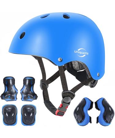 Kids Boys and Girls Protective Gear Set, Outdoor Sports Safety Equipment 7Pcs Child Helmet Knee &Elbow Pads Wrist Guards for Roller Scooter Skateboard Bicycle M(8-13years Old) Blue