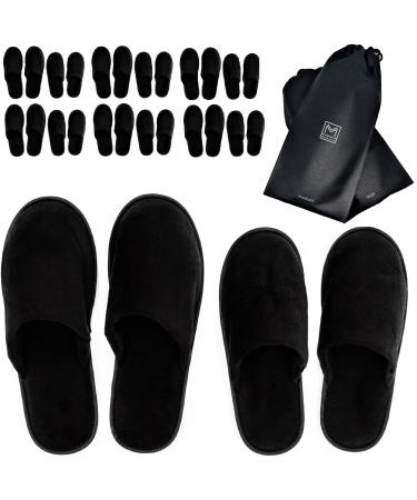MODLUX Spa Slippers - 12 Pairs of Cotton Velvet Closed Toe Slippers w/Travel Bags Thick Soft Non-Slip Disposable Slippers 6 Medium/6 Large - Home Hotel or Commercial Use (12 Pack Combo Black)