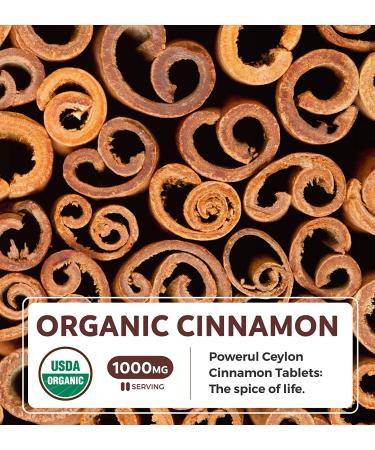 Organic USDA Ceylon Cinnamon Tablets - 1000mg per Serving - Natural Bark Supplement for Support - 120 Count - Buy Online on GoSupps.com