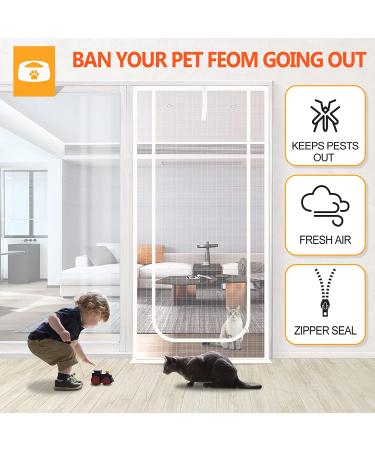 SHRRL Upgraded Pet Screen Door 38''x 83'' - Cat Resistant Mesh Screen for Living Room, Bedroom, Kitchen, Patio - Scratch Proof with Zipper Closure - Buy Online on GoSupps.com