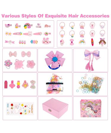 Girls Hair Accessories Set with Jewelry Box, Clips, Barrettes, Ties, Bows - Perfect Gifts for Kindergarten Graduation, Birthday, Children's Day - Ages 2-12 - Buy Online on GoSupps.com