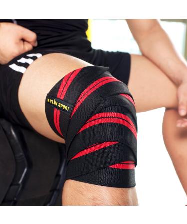 KYLIN SPORT 79 Knee Wrap (Pair) Elasticated Compression Knee Support for Cross Training WODs Gym Workout Weightlifting Fitness Powerlifting/Man and Woman (Red/Black)