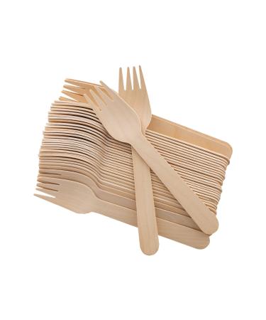 Disposable Wooden Forks -Pack of 100 6.5" Length-Biodegradable Natural Wooden Utensils Great for Parties Camping Weddings&Dinner Events (Forks)