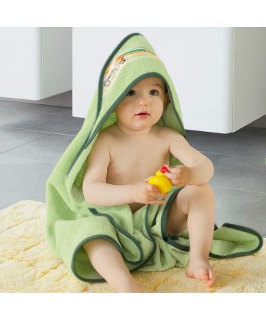 Erwin M ller Children's Hooded Towel - 100% Cotton Tractor Excavator Green 100x100 cm | Soft & Absorbent Frottier Towel - Buy Online on GoSupps.com