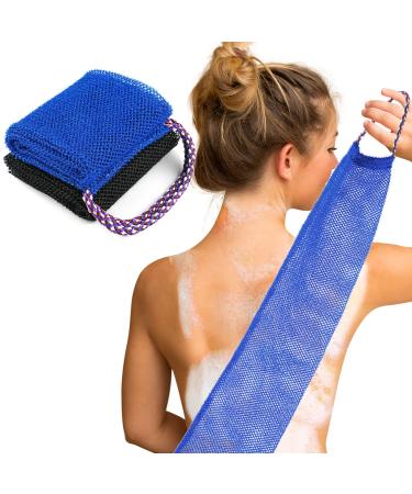 African Net Sponge  2 Pcs African Exfoliating Net Washcloth  African Bath Sponge  Long African Body Scrubber Towel Clean for Shower(Black & Blue)