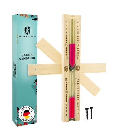 Bader Wellness Sauna hourglass Exclusive 15 minute sauna timer made of pine wood - Robust & heat-resistant glass - Contrasting color red + 2 stainless steel screws - High-quality sauna accessories