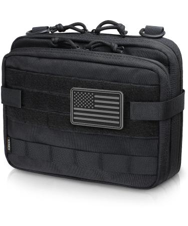 WYNEX Tactical Large Admin Pouch of Double Layer Design, Molle EDC EMT Utility Pouch with Map Sleeve Modular Tool Pouch Large Capacity Flag Patch Included Black