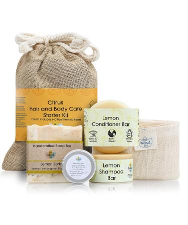 The Natural Spa Hair and Body Wash Set Citrus | Shampoo Conditioner & Soap Bar Deodorant Face Flannel Travel bag