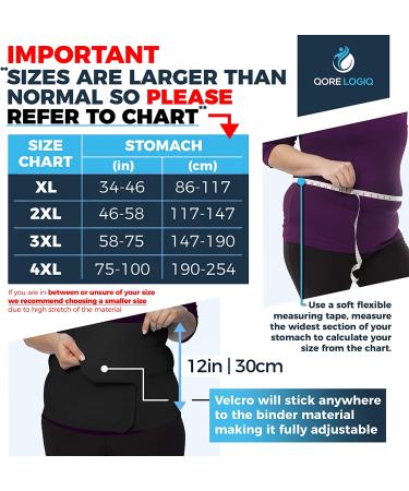 QORE LOGIQ XXL Abdominal Binder for Men + Women - Post Surgery Compression Garment & Hernia Belt - C Section Belly Binder - Adjustable Black - Buy Online on GoSupps.com