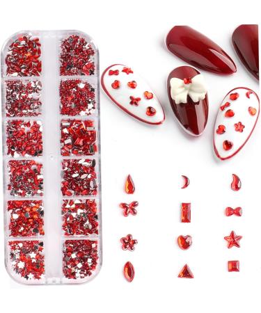 Nail Art Gems Nail Gems 2 Plates Rhinestones for Nail Art 2 Colors 12 Grids Different Shape 3D Nail Art Gems with Rhinestone Picker Dotting Pen for Beginners Nails Salon Craft Style1 red - Buy Online on GoSupps.com