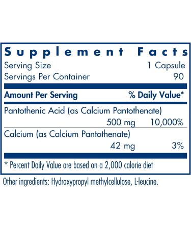 Pantothenic Acid (Vitamin B5) - 90 Vegetarian Capsules - Supports Cellular Energy & Adrenals - Allergy Research Group - Buy Online on GoSupps.com