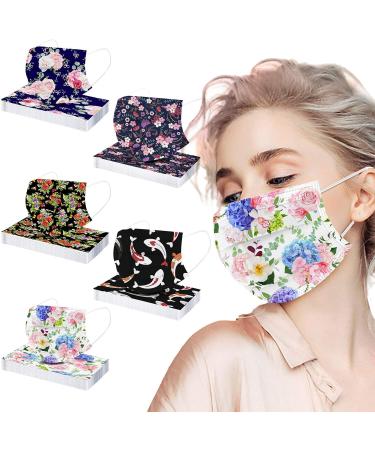 Goddess Accent 50PCS Disposable Face_Mask Tie Dye Floral Cute Cartoon Printed Face Protection Face Covering for Adults Women - Buy Online on GoSupps.com