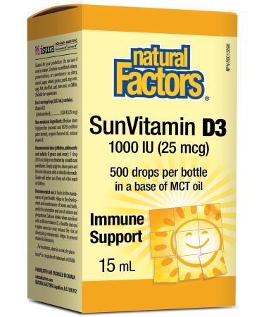 Natural Factors Vitamin D3 Drops Unflavored 25 mcg (1000 IU) 0.5 fl oz (15 ml)