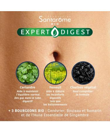 Santarome Bio - Gas & Bloating - Transit Food Supplement - Active Vegetable Charcoal - Organic Plants & Buds - France - 30 capsules - Buy Online on GoSupps.com