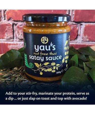Yau's Nut-Free Thai Satay Sauce Fresh Flavoured No-Peanuts Made with Organic Pumpkin Seeds. All Natural Ingredients. Suitable for Vegetarians and Vegan Friendly. 3X 300 g Nut Free Thai Satay Sauce - Buy Online on GoSupps.com