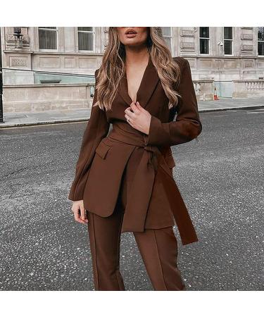 Women's Brown Business Suit Set | Slim Fit Blazer & Pants | Office Outfit for Work | Large Size - Buy Online on GoSupps.com