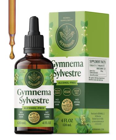 HERBAMAMA Gymnema Sylvestre Drops - Vegan Antioxidant & Overall Support with Gymnema Leaf Extract Tincture - Non-GMO Alcohol & Sugar-Free Liquid Gurmar Supplement 84-Day Supply 4 Fl Oz (Pack of 1)