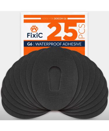 FixiC – Adhesive Patches for G6 – 25 Pack Premium Waterproof Adhesive Patches – Pre-Cut Back Paper – Adhesive Patch for G6 – Long Fixation! (Black)