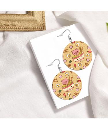 OPSREY Delicious Sweet Ramen printed Fashion round Earring Leather Stud Earring Dangling Decorative Earring - Buy Online on GoSupps.com