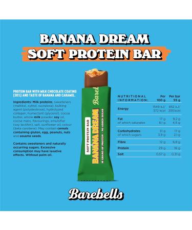 Barebells Protein Bars - 16g Protein Low Carb Chocolate Bars | After Workout Low Calorie Snacks | 12 x 55g Soft Bars Banana Dream - Buy Online on GoSupps.com