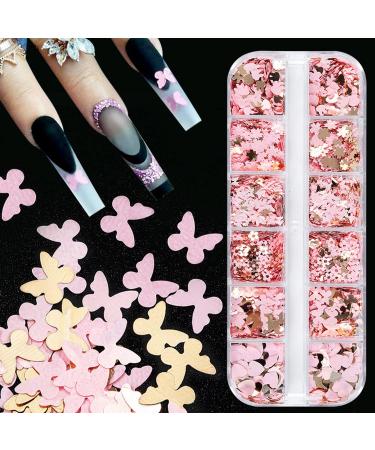 KACHIMOO Nail Glitter Sequins - 12 Grids Gold Pink Flakes for Nail Art Decoration - Buy Online on GoSupps.com
