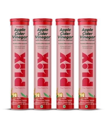 PLIX Apple Cider Vinegar Effervescent Tablets with The Mother 700mg ACV with VIT B12 B6 Pack of 4 | Vegan No Added Sugar Non-GMO & Gluten-Free Apple 60 Tablets (Pack of 4)