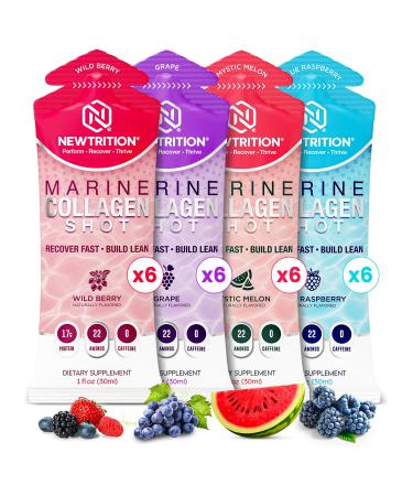 NewTrition 17 000mg Liquid Protein Shots Fast-Absorbing with Hydrolyzed Marine Collagen 22 Amino Acids Vitamin B12 Zero Sugar & Caffeine Recovery Marine Collagen Shots - Easy Protein Packets 1 oz