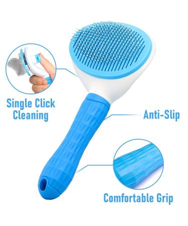 Cleanpets Self-Cleaning Dog & Cat Brush - Perfect for Short & Long Hair - Removes Undercoat - Blue - Buy Online on GoSupps.com