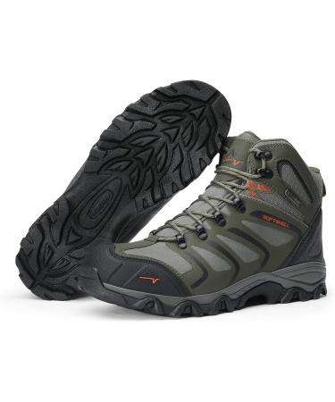 NORTIV 8 Men's Waterproof Hiking Boots - Army/Green/Black/Orange - Size 6.5 | Lightweight Outdoor Shoes for Trekking Trails - Buy Online on GoSupps.com