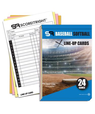 Score It Right Baseball/Softball Lineup Cards  16 Player Book Format Lineup Cards for 24 Games  Flipbook Carbon Copy 4 Part Form  Time Saving and Practical Coaching Accessories