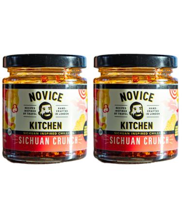 Novice Kitchen Sichuan Crunch Chilli Oil 190ml Pack of 2 | Spicy Crispy Chilli Oil made with Korean Chilli Flakes & Sichuan Peppercorns | Crunchy Spicy & Umami Chilli Crisp Oil |