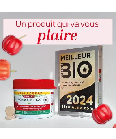 SUPERDIET- ACEROLA 1000 ORGANIC - High concentration of Vitamin C - Reduction of fatigue - Maxi pot of 60 chewable tablets - Buy Online on GoSupps.com