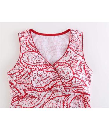 MANCI Women's Nursing Maternity Top - V Neck Ruched Waist Pajama - S Red Pattern+Black - Buy Online on GoSupps.com