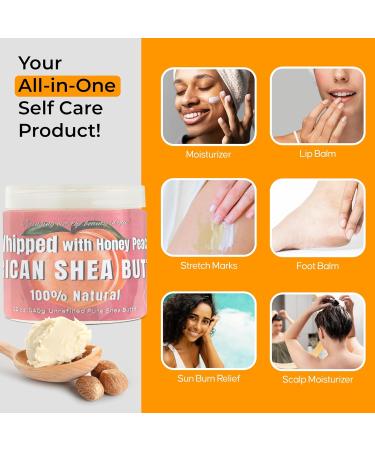 RA COSMETICS Whipped Shea Butter Honey Peach - 100% Pure and Natural African Shea Butter - Ultimate Handcrafted Moisturizer with Essential Vitamins for Radiant Skin and Luscious Hair - 12oz Jar Honey Peach 12 Ounce (Pack of  - Buy Online on GoSupps.com