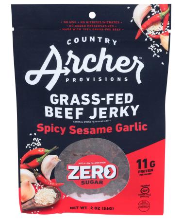 Country Archer Jerky Grass-Fed Beef Jerky Zero Sugar Spicy Sesame Garlic 2 oz (56 g)