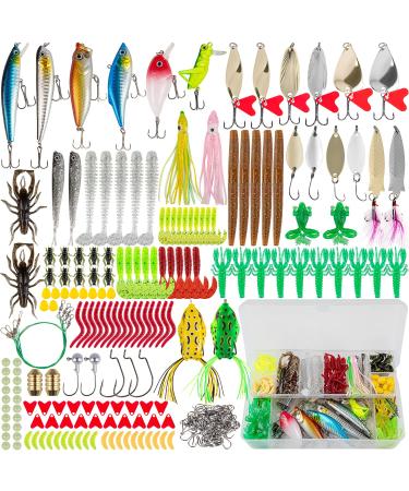 GOANDO Fishing Lures Kit for Freshwater Bait Tackle Kit for Bass Trout Salmon Fishing Accessories Tackle Box Including Spoon Lures Soft Plastic Worms Crankbait Jigs Fishing Hooks 380 Pcs Fishing Lures