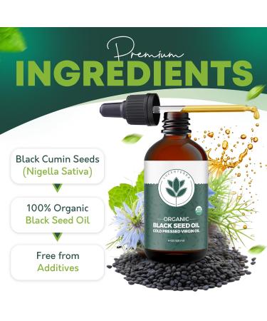 Lucenterra Organic Black Seed Oil 4oz Cold Pressed Thymoquinone USDA Certified Turkish Nigella Sativa Pure Antioxidant for Immune Support Joints Skin & Hair Vegan Non-GMO - Buy Online on GoSupps.com