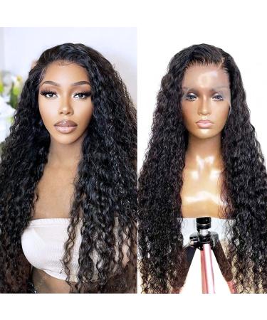 SKULD 13x4 HD Lace Front Wigs Water Wave Human Hair Wig Curly Wigs 100% Brazilian Real Human Hair with Baby Hair Pre Plucked 150% Density Transparent Human Hair Wigs for Black Women 28 Inch 28 Inch 13x4 lace frontal wig Water Curly