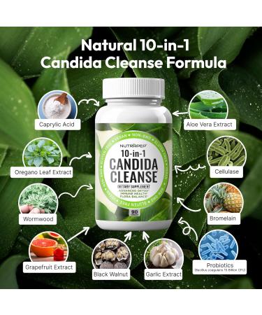 Candida Cleanse Detox Supplement - Women Men Natural Yeast Overgrowth Support with Caprylic Acid Probiotics Complex for Candi Balance Immune Intestinal Flora & Gut Health - Vegan Gluten Free 90 Count (Pack of 1) - Buy Online on GoSupps.com