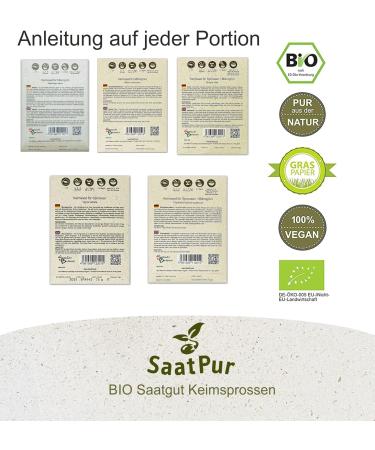 SaatPur BIO Keimsprossen Set 5 Sorten Asia Mix | Bockshornklee Alfalfa Mungo Senf Porree & Schnittknoblauch | Internationaler Versand - Buy Online on GoSupps.com