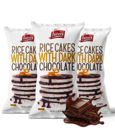 LIEBERS Dark Chocolate Rice Cakes, Kosher Certified Dairy Free, Gluten Free Snack (Dark Chocolate) Pack Of 3